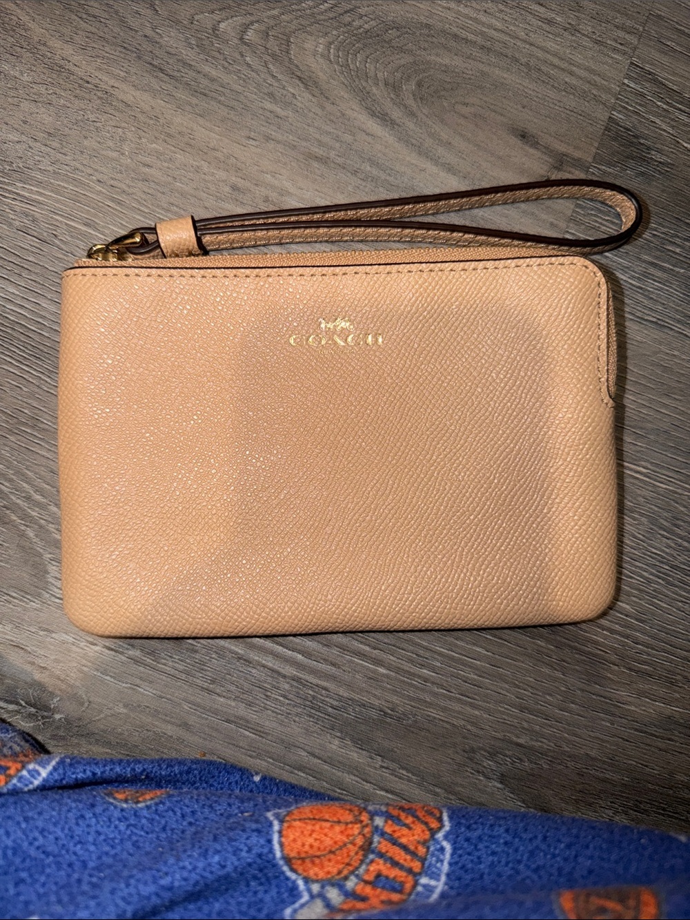Coach Peach Pebbled Leather Wristlet with Gold Hardware